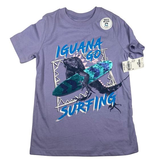 Oshkosh Boy T-Shirt Size 6 Iguana Go Surfing Flip Sequin Surfboard NWT $26.00 - Picture 1 of 6